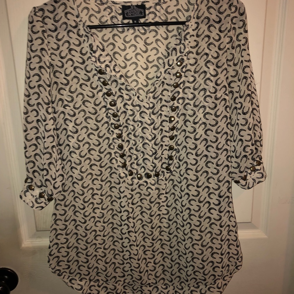 - Angie Horseshoe pattern popover shirt M